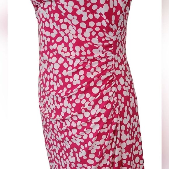 American Living Pink & White Polka-dot V-neck Ruched Cap Sleeve Dress Size 10 - Picture 4 of 9